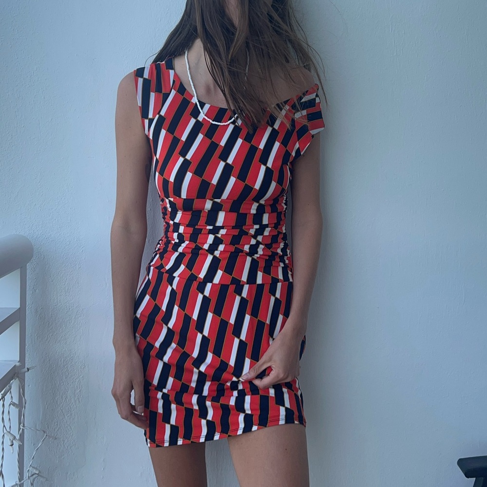 Geometric Red and Black Dress
